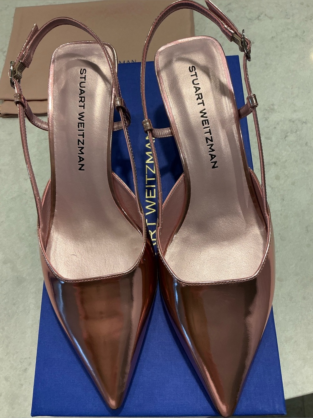 Stuart Weitzman Metallic Rosepointed Toe Slingback Pumps no offers